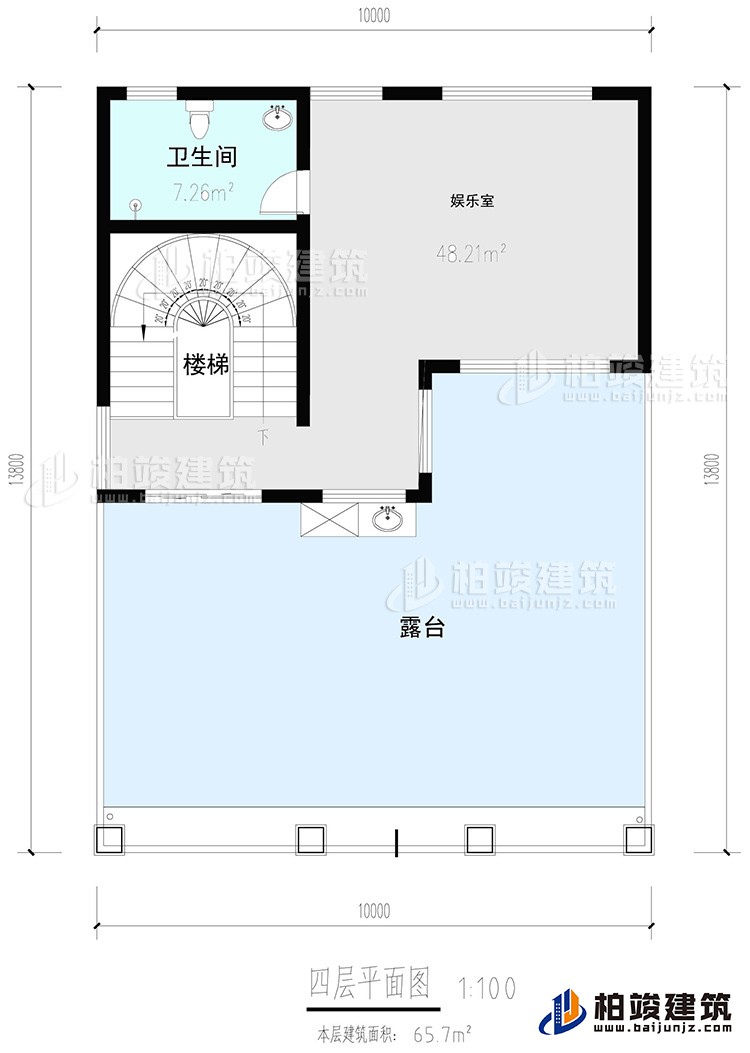 四层:娱乐室，公卫，楼梯，露台